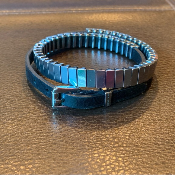 Michael Kors Jewelry - Michael Kors Steel & Leather Double Wrap Bracelet